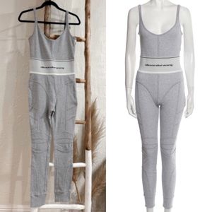 Alexander Wang Logo Elastic Jumpsuit in Ribbed Jersey in Grey Size Small